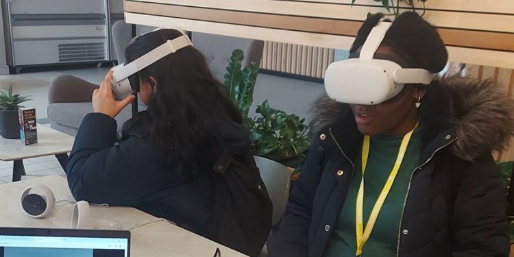 Students using virtual reality headsets