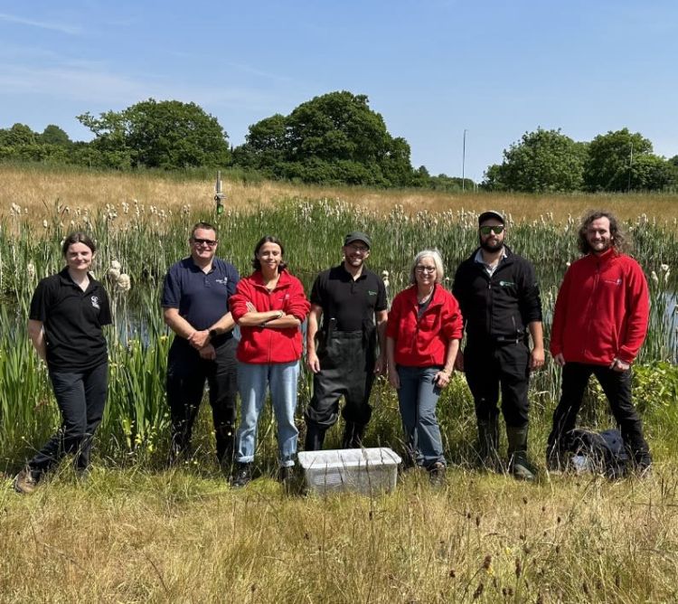 Dr Josie South (third from left) at the endangered crayfish release at University of Leeds Bodington Pond 