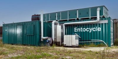 A green container unit with the words 'Entocycle' written on it