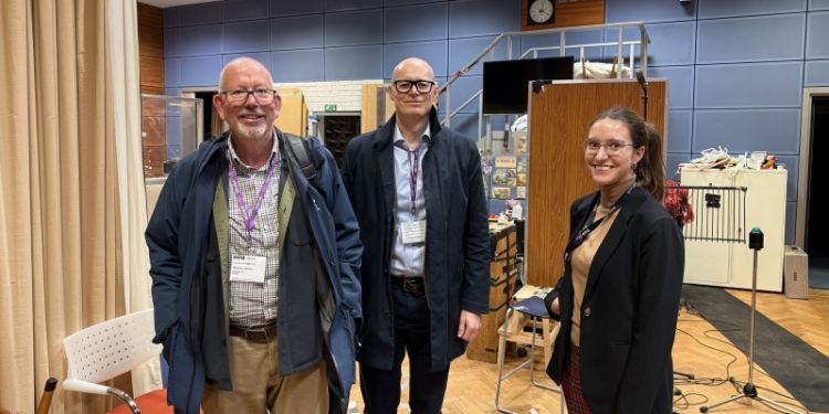 Tim Benton, Stefan Kepinski and Morgan Westwood-Cooke, BBC Production Co-ordinator at the Archers studio. 